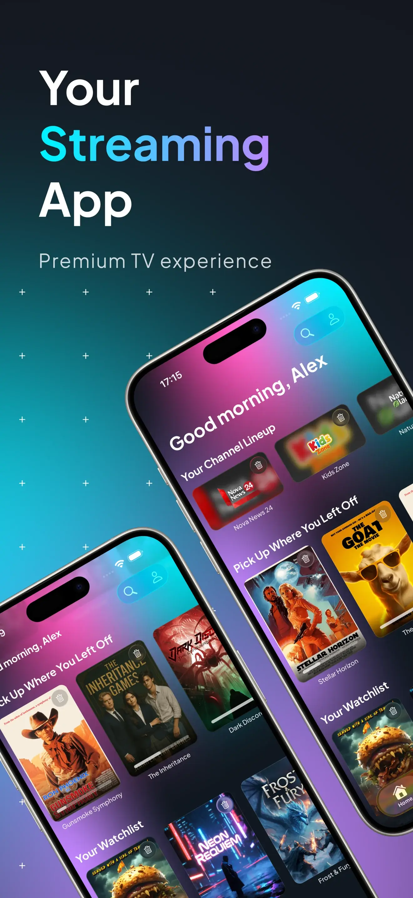 Your streaming app IPTV Dreamer with multi-screen overview and premium interface