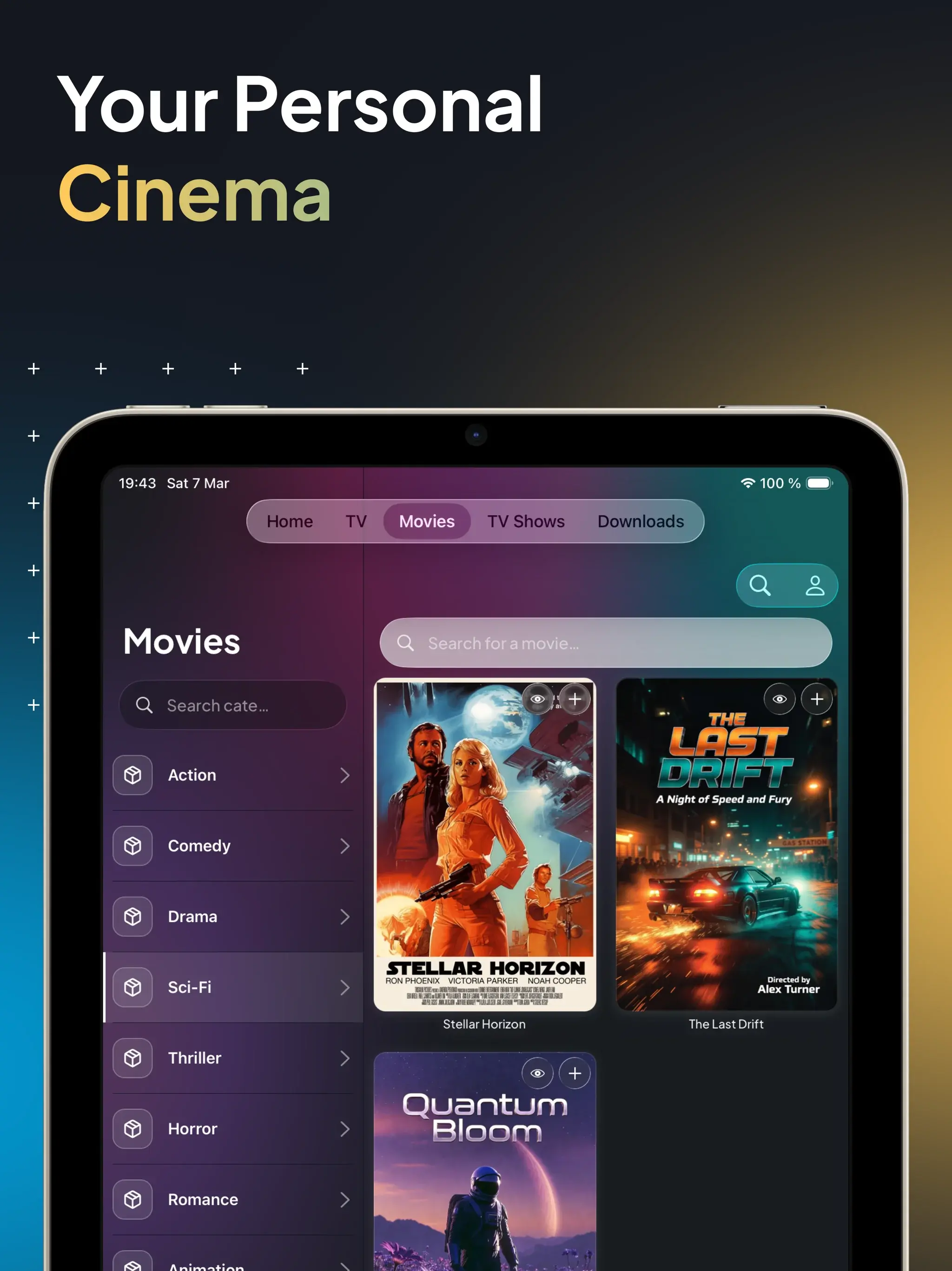 Your personal cinema on iPad with IPTV Dreamer movie catalog and categories