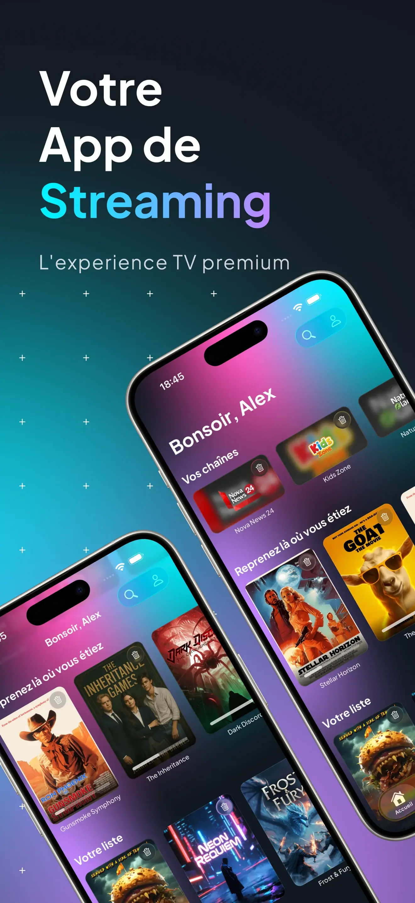 Votre app de streaming IPTV Dreamer avec aperçu multi-écrans et interface premium